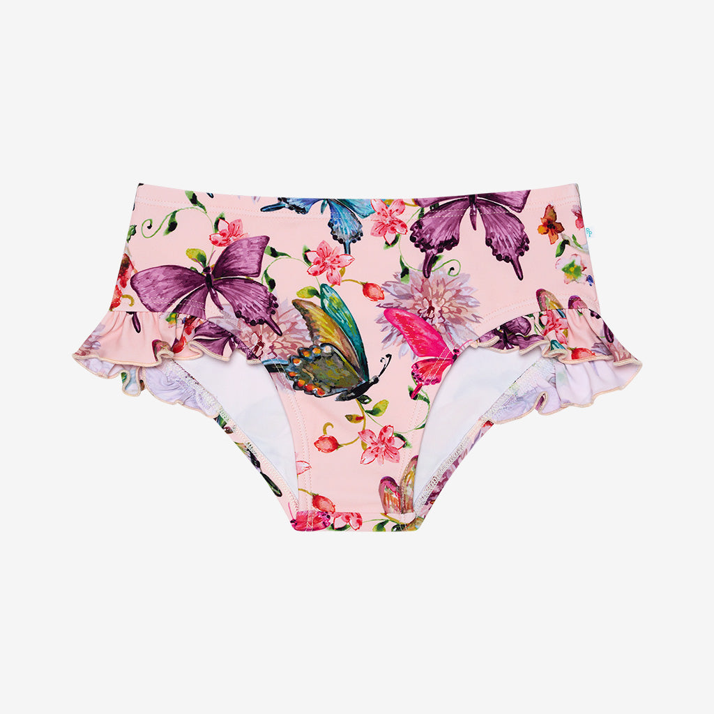 Watercolor Butterfly Long Sleeve Rash Guard Ruffled Bummie Set