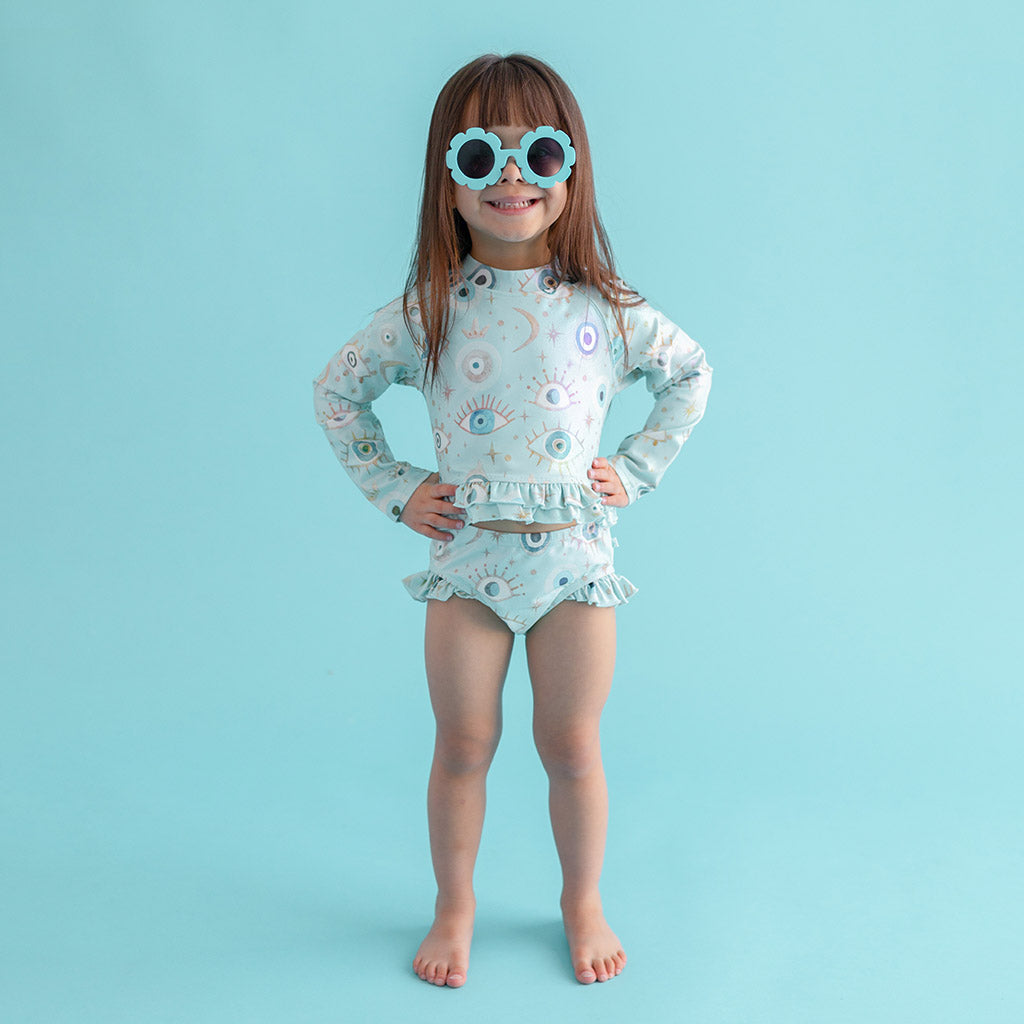 Celestial Fiona Long Sleeve Rash Guard Ruffled Bummie Set