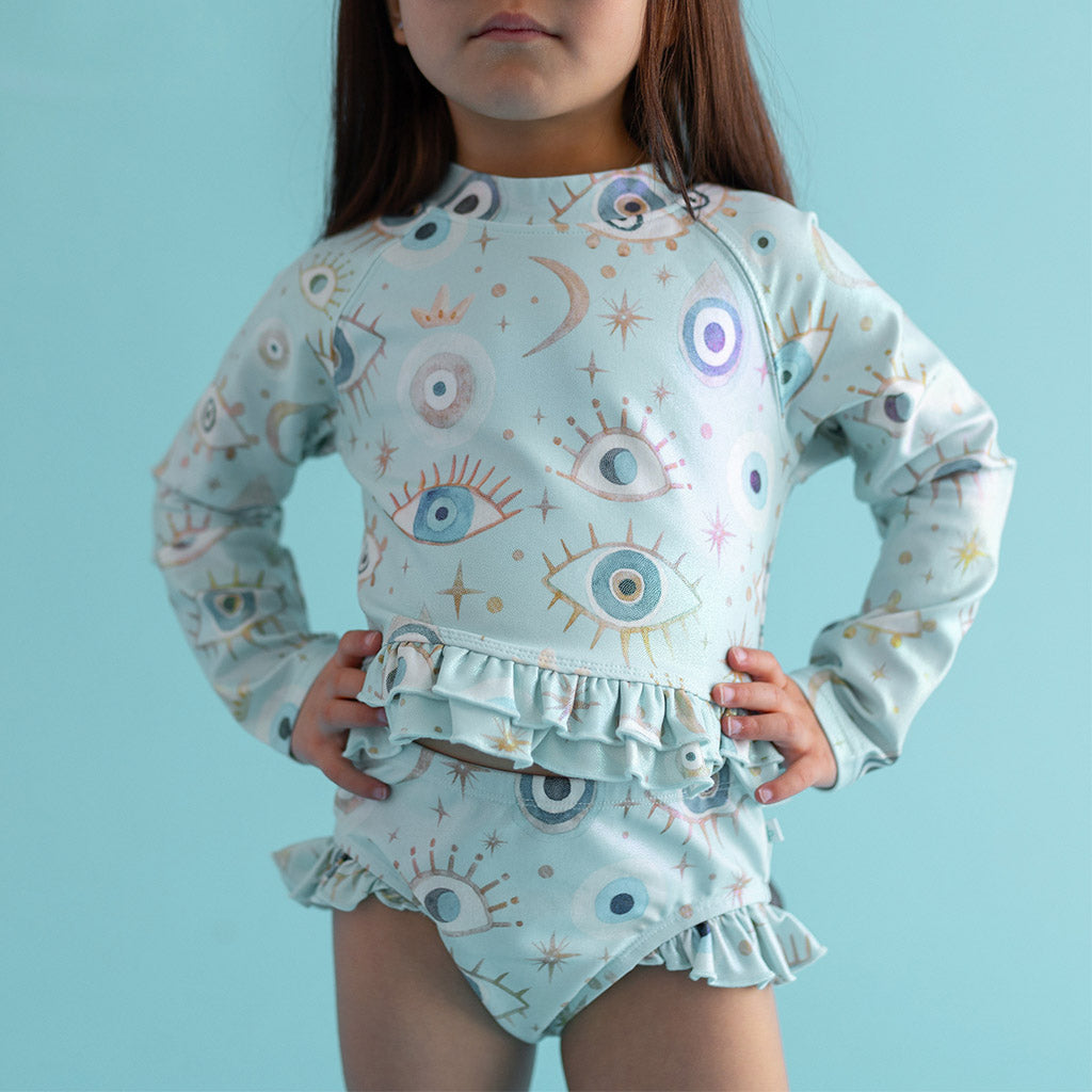 Celestial Fiona Long Sleeve Rash Guard Ruffled Bummie Set