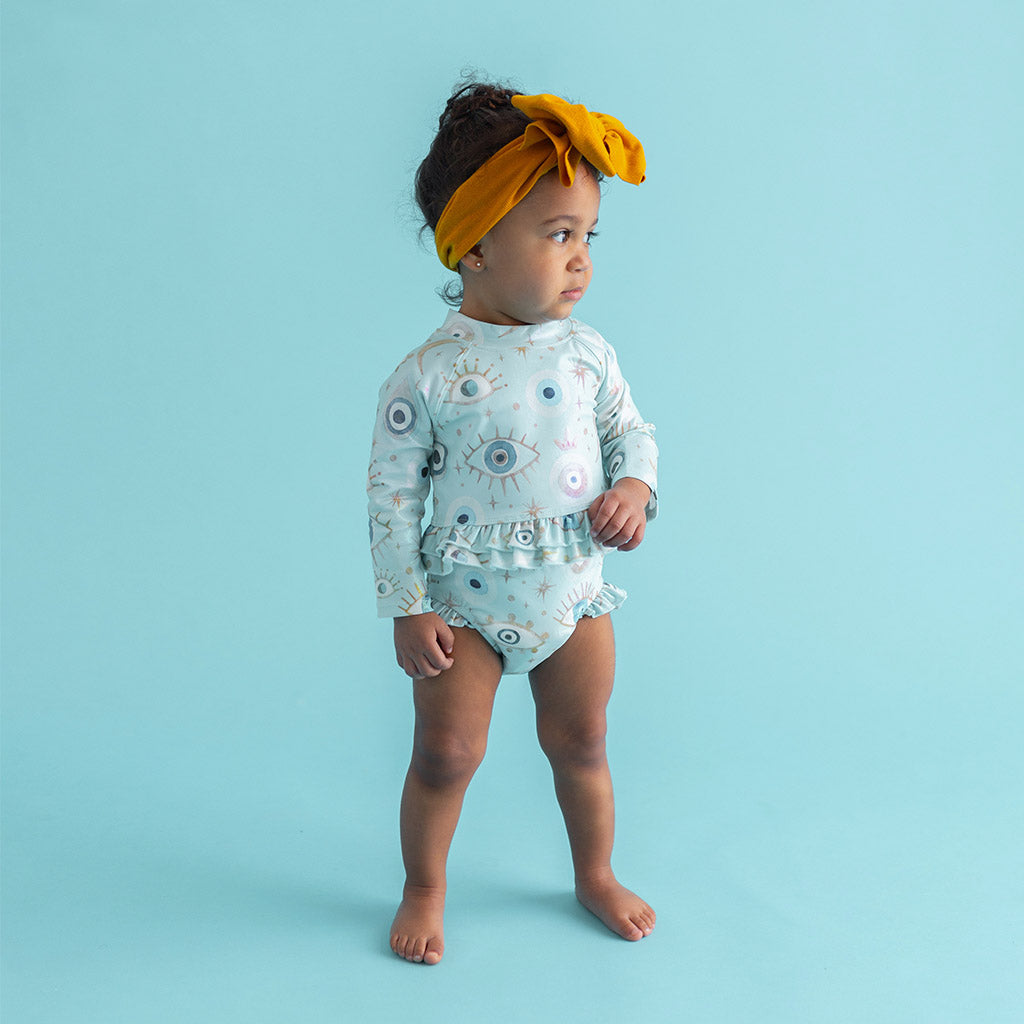 Celestial Fiona Long Sleeve Rash Guard Ruffled Bummie Set