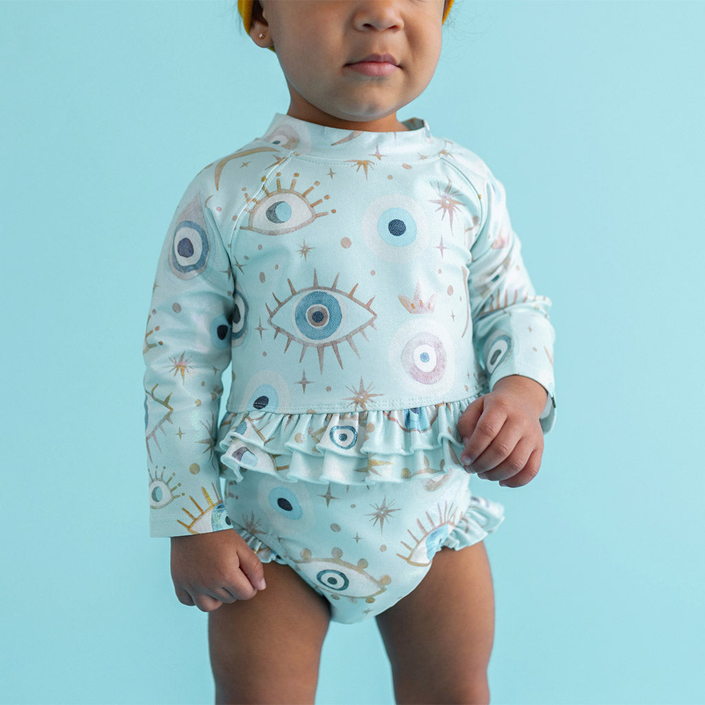 Celestial Fiona Long Sleeve Rash Guard Ruffled Bummie Set