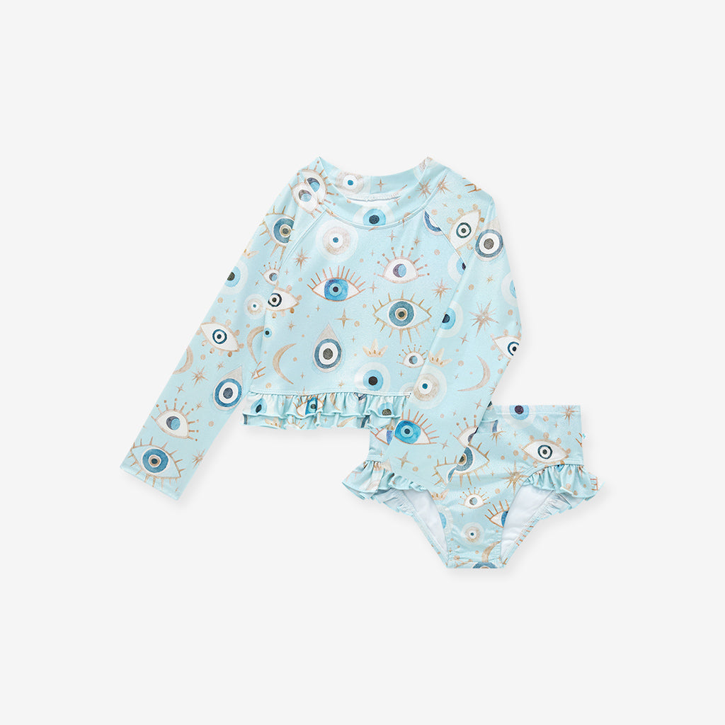 Celestial Fiona Long Sleeve Rash Guard Ruffled Bummie Set