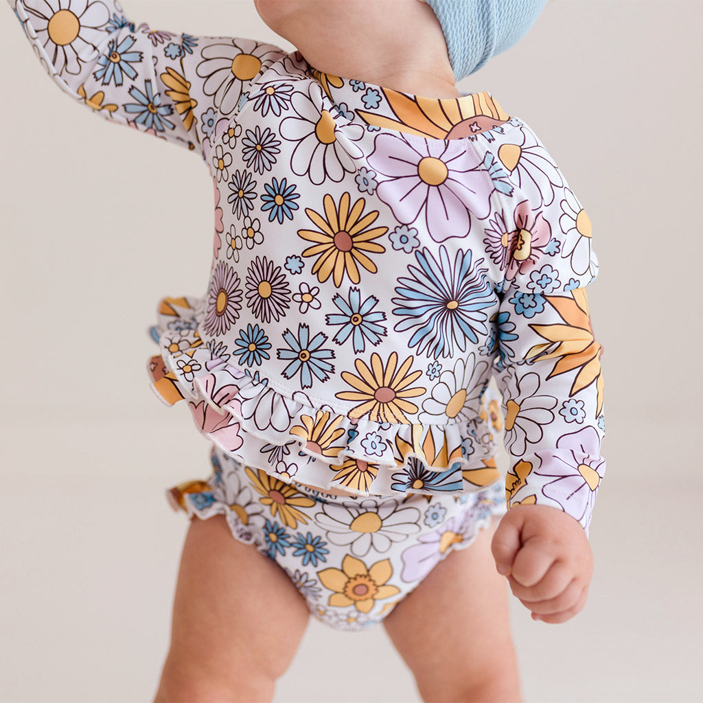 Presley Jane Long Sleeve Rash Guard Ruffled Bummie Set