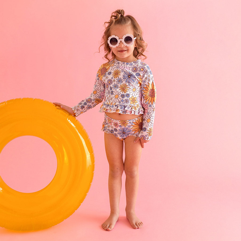 Presley Jane Long Sleeve Rash Guard Ruffled Bummie Set
