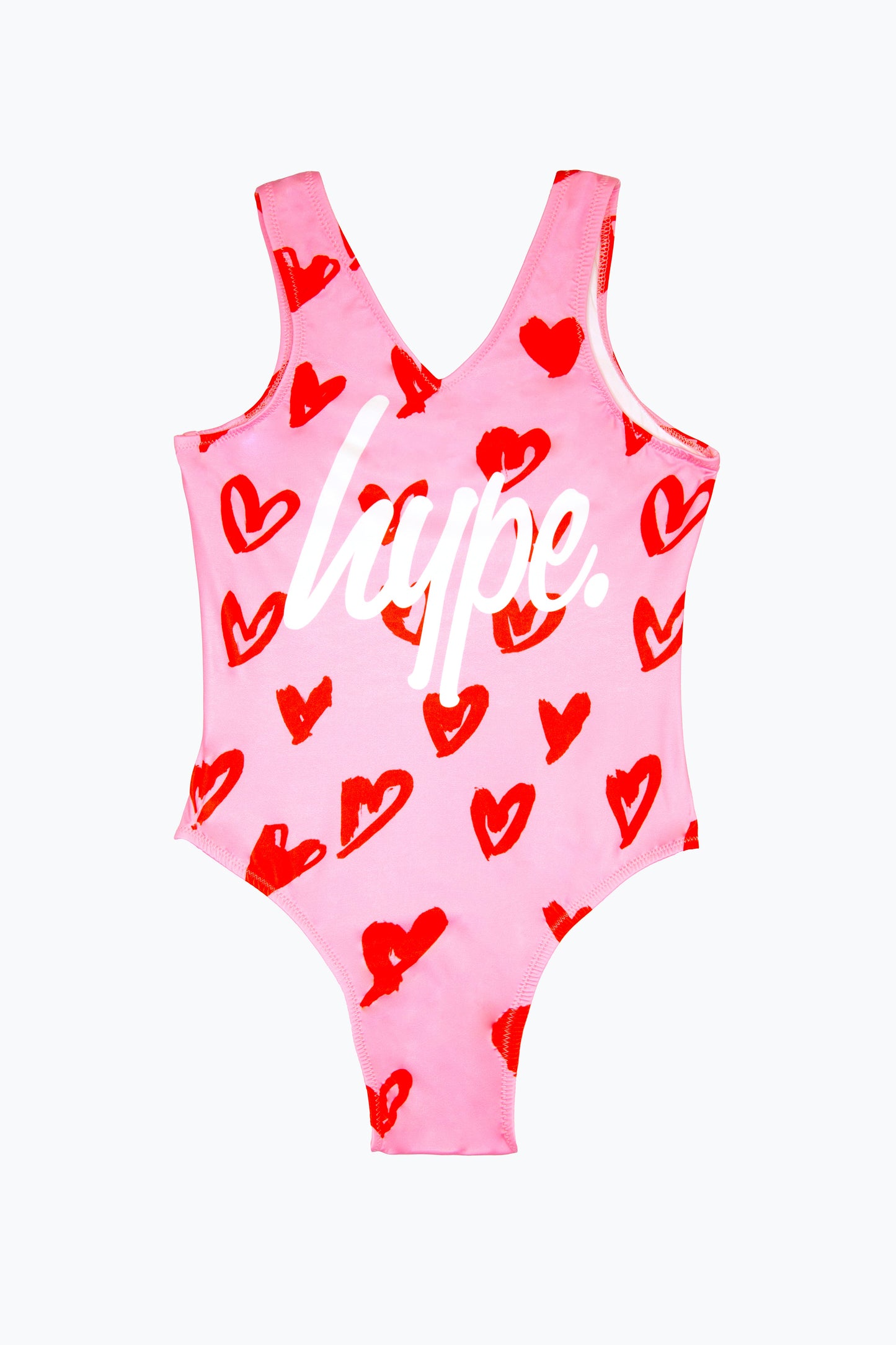 HYPE GIRLS MULTI SCRIBBLE HEARTS PINK SWIMSUIT