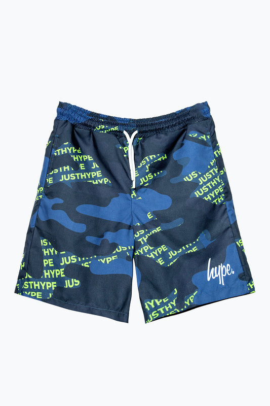 HYPE BOYS MULTI NAVY CAMO BLOCK LOGO SWIM SHORTS