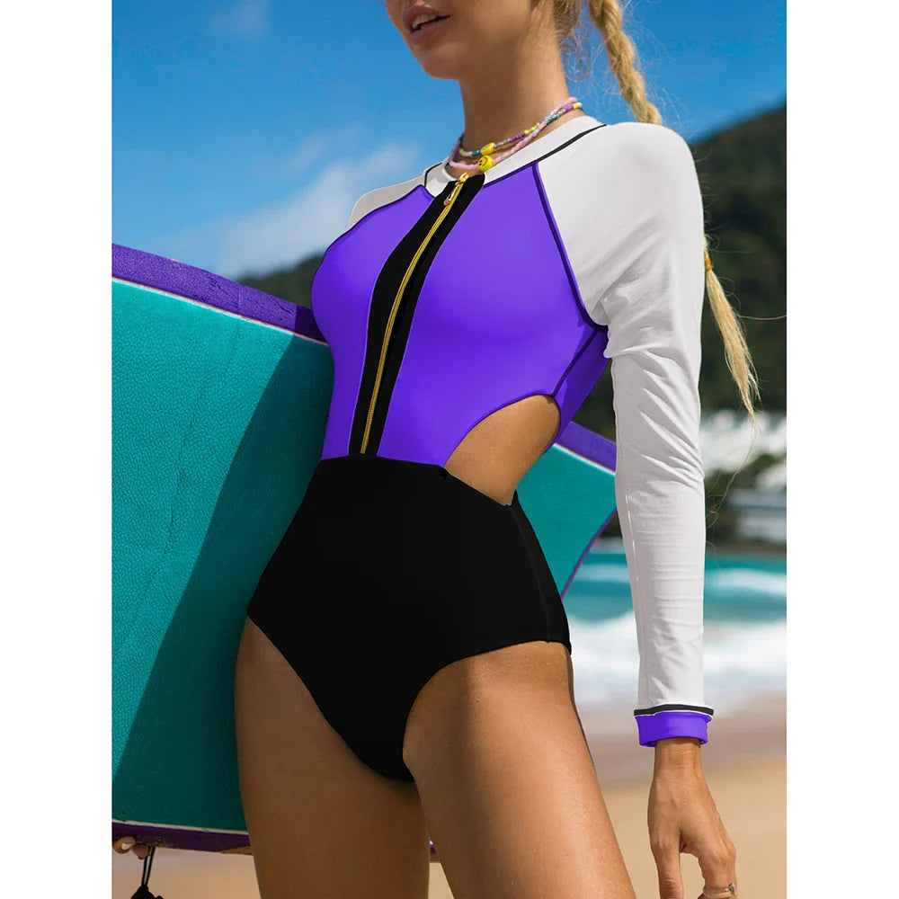 Surfing Sport Swimsuit Long Sleeves Women One Piece Swimsuit  Swimwear Solid Monokini Bathing Suit Tropical Bodysuit Female ShopOnlyDeal