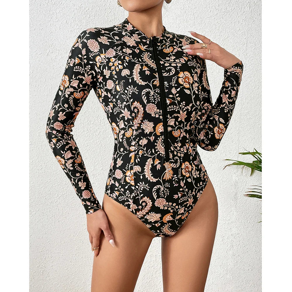 Surfing Sport Swimsuit Long Sleeves Women One Piece Swimsuit  Swimwear Solid Monokini Bathing Suit Tropical Bodysuit Female ShopOnlyDeal