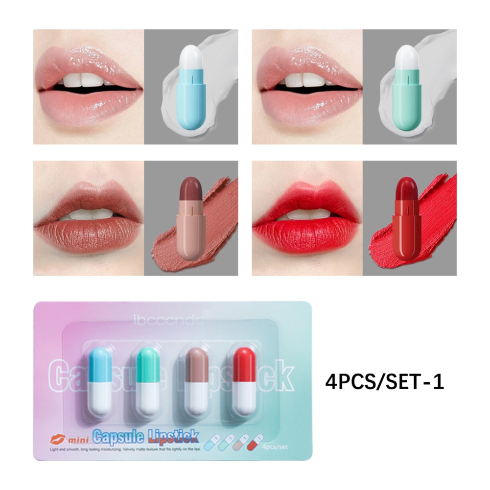 Mini Lipstick Set Small Sample Matte Lipstick Lip Gloss Set Box Non-Stick Cup Lip Tint Makeup Cute
