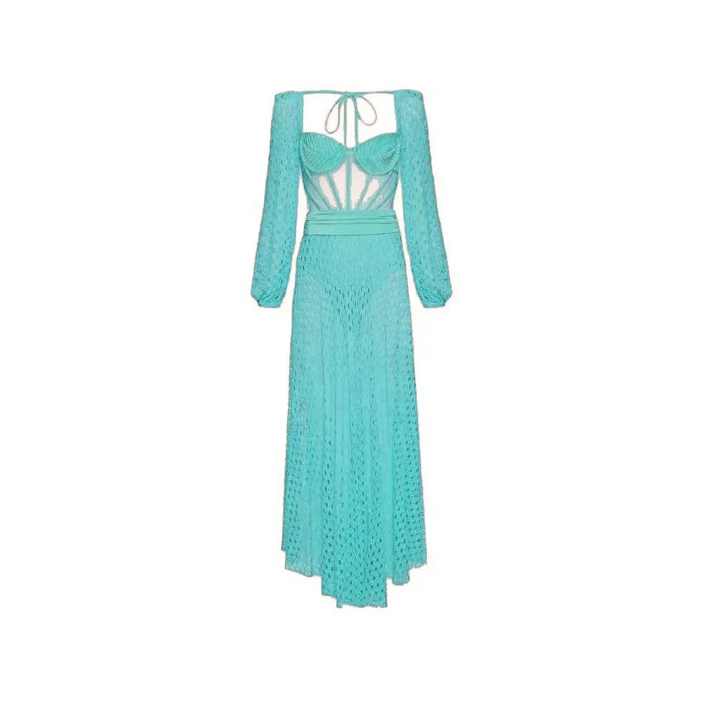 Cutout Stretch Knit Swimsuit 2024 Women's Swimwear One Pieces Beach Outfits Luxury Long Sleeve Cover-Ups Bathing Suit Beachwear ShopOnlyDeal