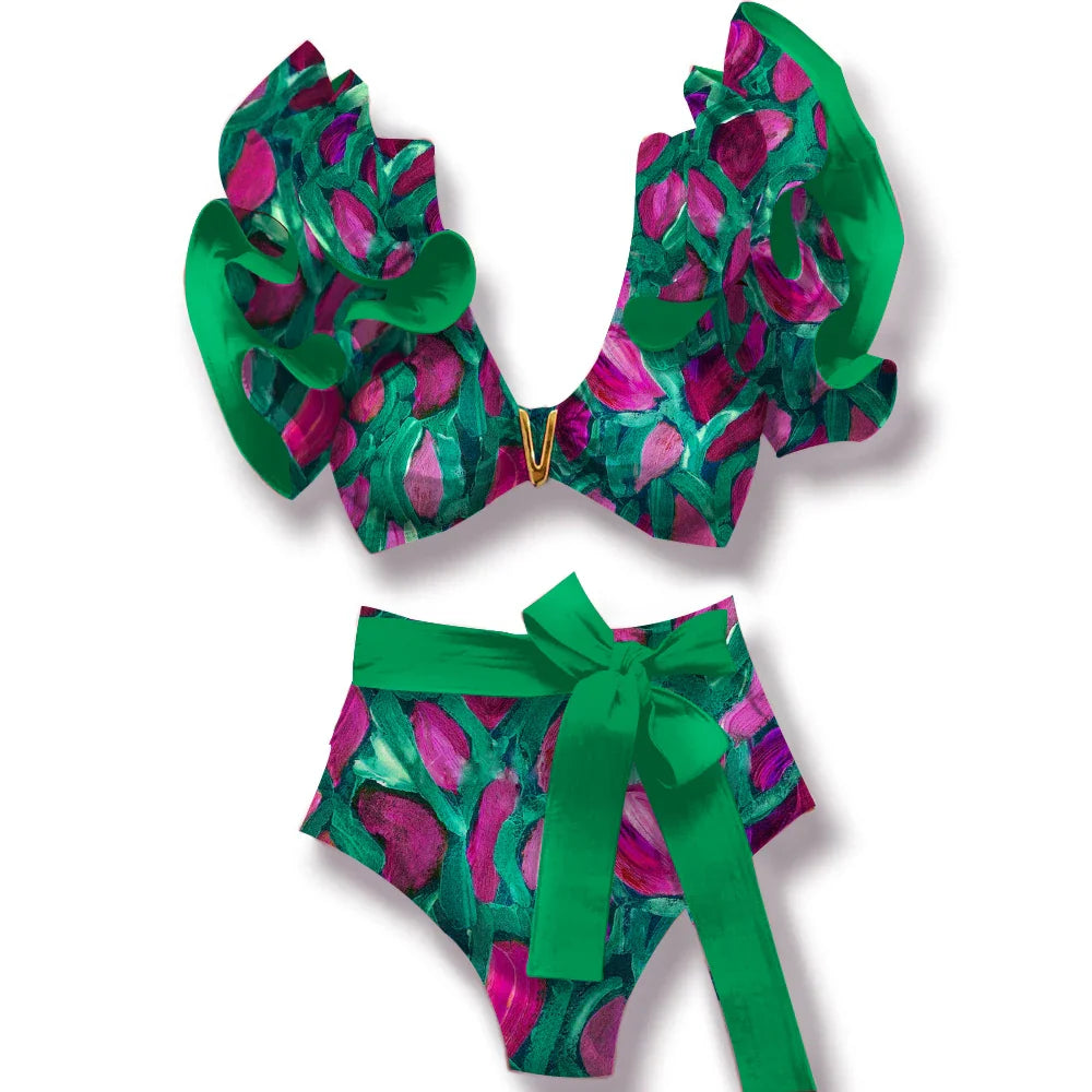 Two-Pieces Women Floral 2024 Push-Up Padded Bra Ruffles Bandage Bikini Set Swimsuit Swimwear Bathing Suit Beachwear Biquini ShopOnlyDeal