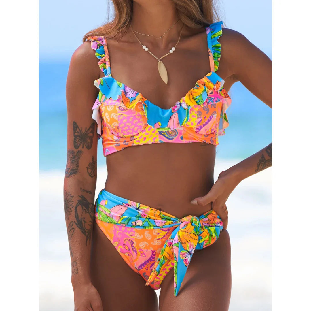 Two-Pieces Women Floral 2024 Push-Up Padded Bra Ruffles Bandage Bikini Set Swimsuit Swimwear Bathing Suit Beachwear Biquini ShopOnlyDeal