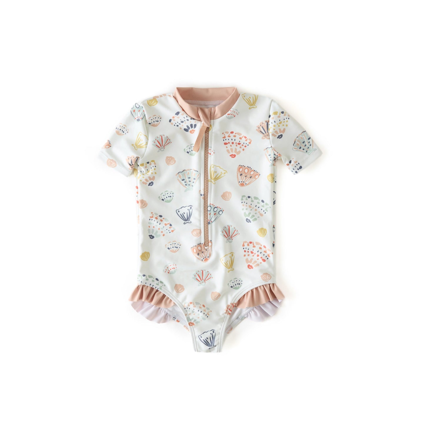 Swim Short Sleeve Ruffle One-Piece Swimwear Pehr Seashells 0 - 6 mos.