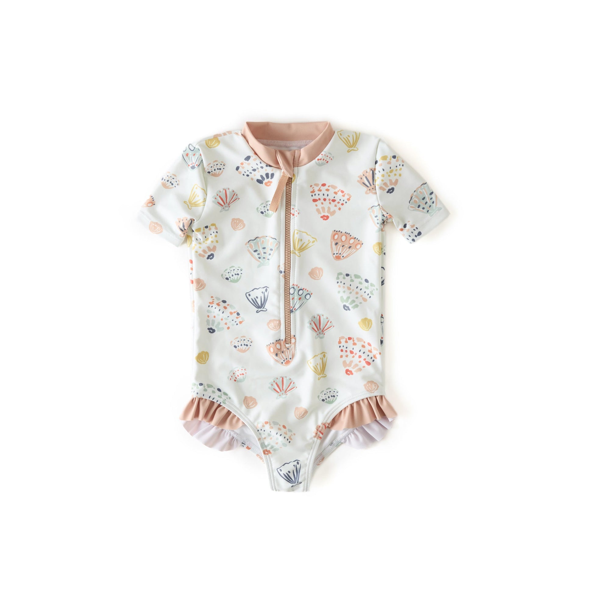 Swim Short Sleeve Ruffle One-Piece Swimwear Pehr Seashells 0 - 6 mos.