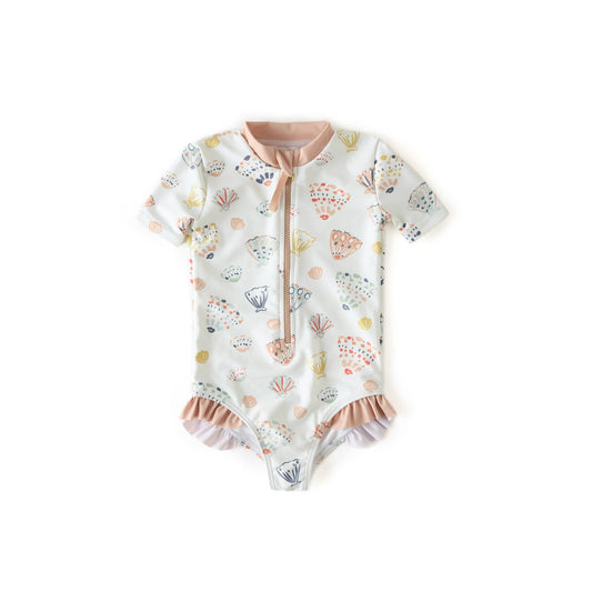 Swim Short Sleeve Ruffle One-Piece Swimwear Pehr Seashells 0 - 6 mos.
