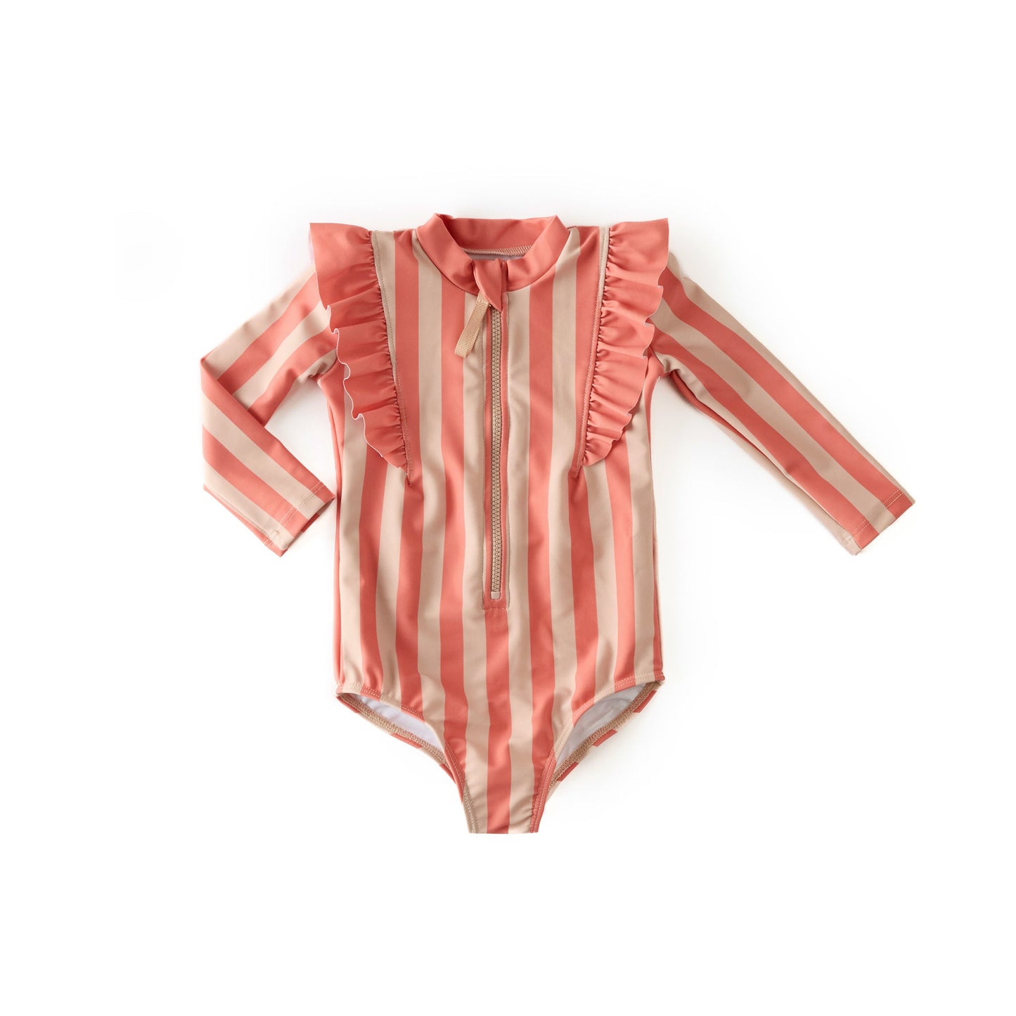 Swim Long Sleeve Ruffle One-Piece Swimwear Pehr Cabana Stripe Coral 0 - 6 mos.
