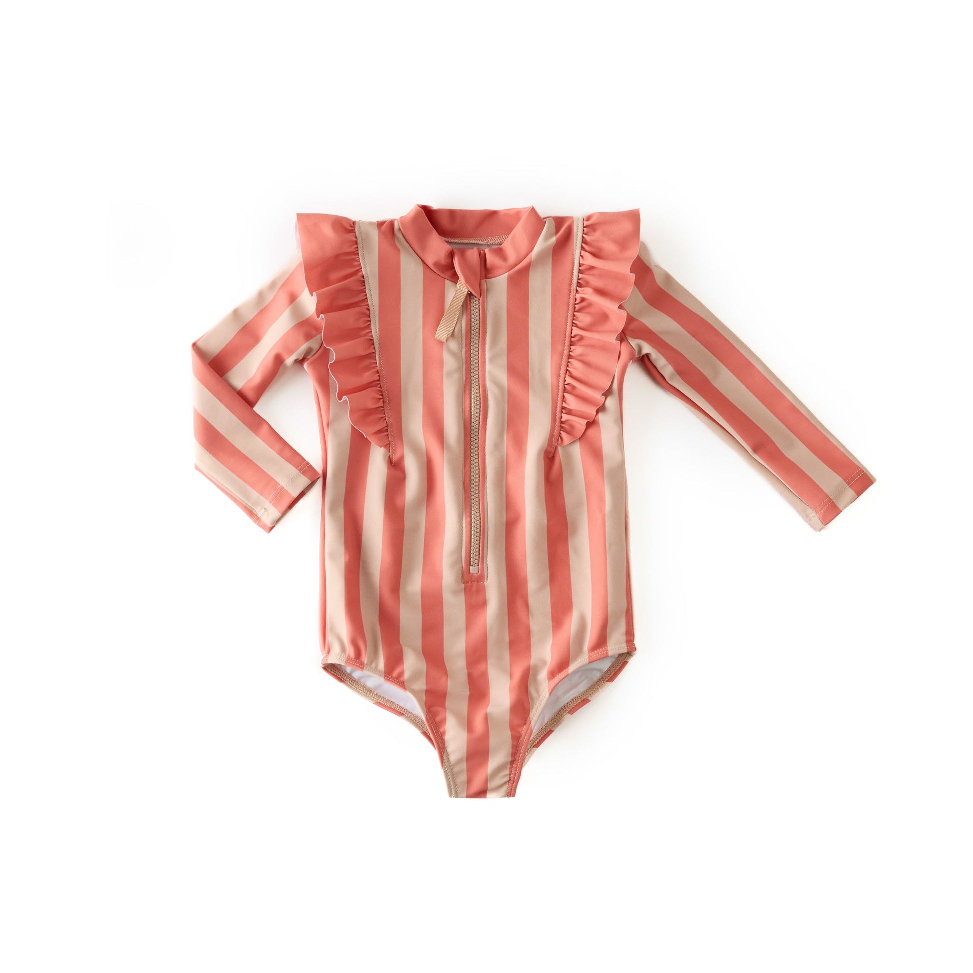 Swim Long Sleeve Ruffle One-Piece Swimwear Pehr Cabana Stripe Coral 0 - 6 mos.