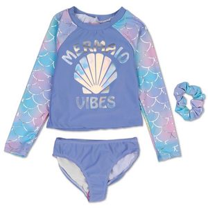 Young Hearts Swim Mermaid Vibes Purple Pastel Rainbow UV Protection Girls' Bathing Suit w/Bonus Scrunchie