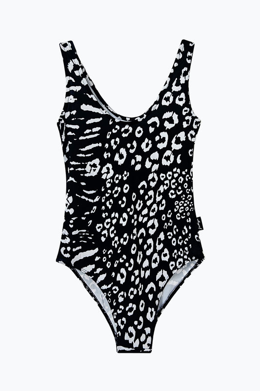 HYPE WOMENS BLACK MIXED ANIMAL SWIMSUIT