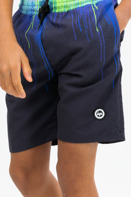 HYPE BOYS BLACK PACIFIC DRIPS CREST SWIM SHORTS