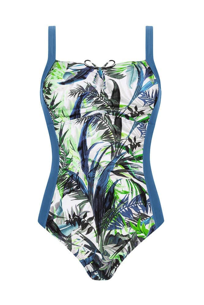 Amoena Modern Jungle Half Bodice Swimsuit - Twilight Blue/Leafy Green