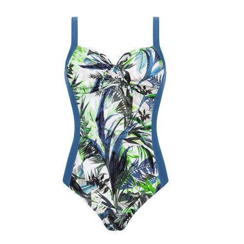 Amoena Modern Jungle Half Bodice Swimsuit - Twilight Blue/Leafy Green