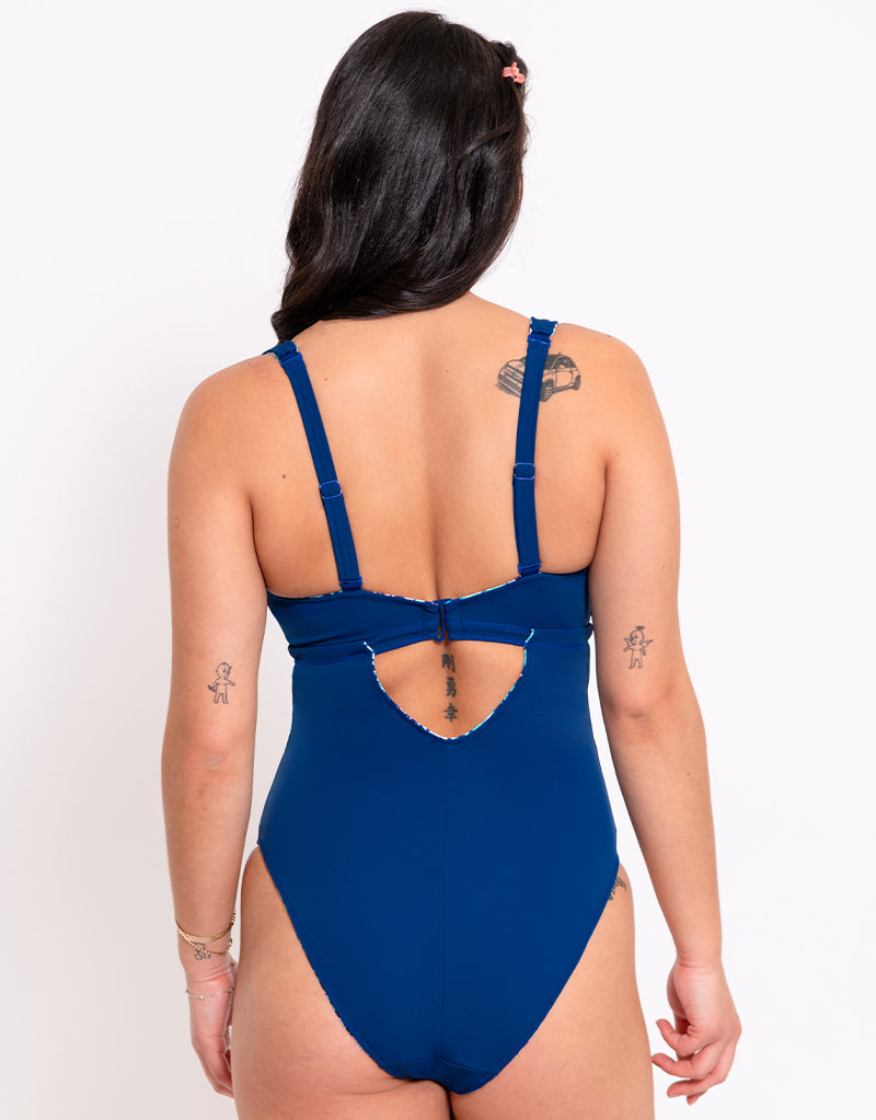 Curvy Kate Mykonos Reversible Non-Wired Plunge Swimsuit Blue Print