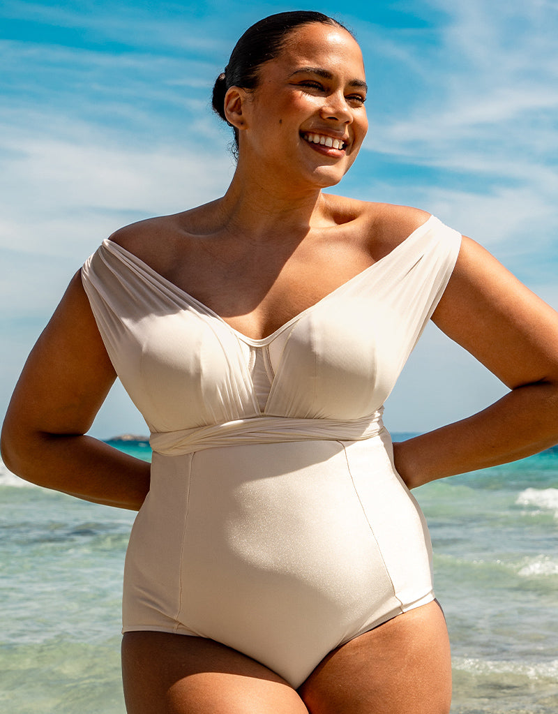 Curvy Kate Wrapsody Bandeau Swimsuit Oyster