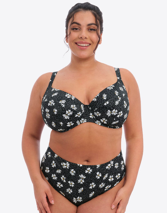 Elomi Plain Sailing Plunge Bikini Top Black Daisy