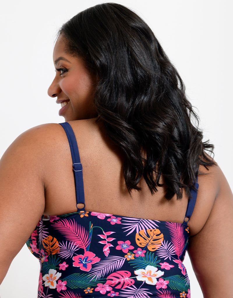 Flirtelle Hawaii Sands Padded Balcony Tankini Top Navy Print