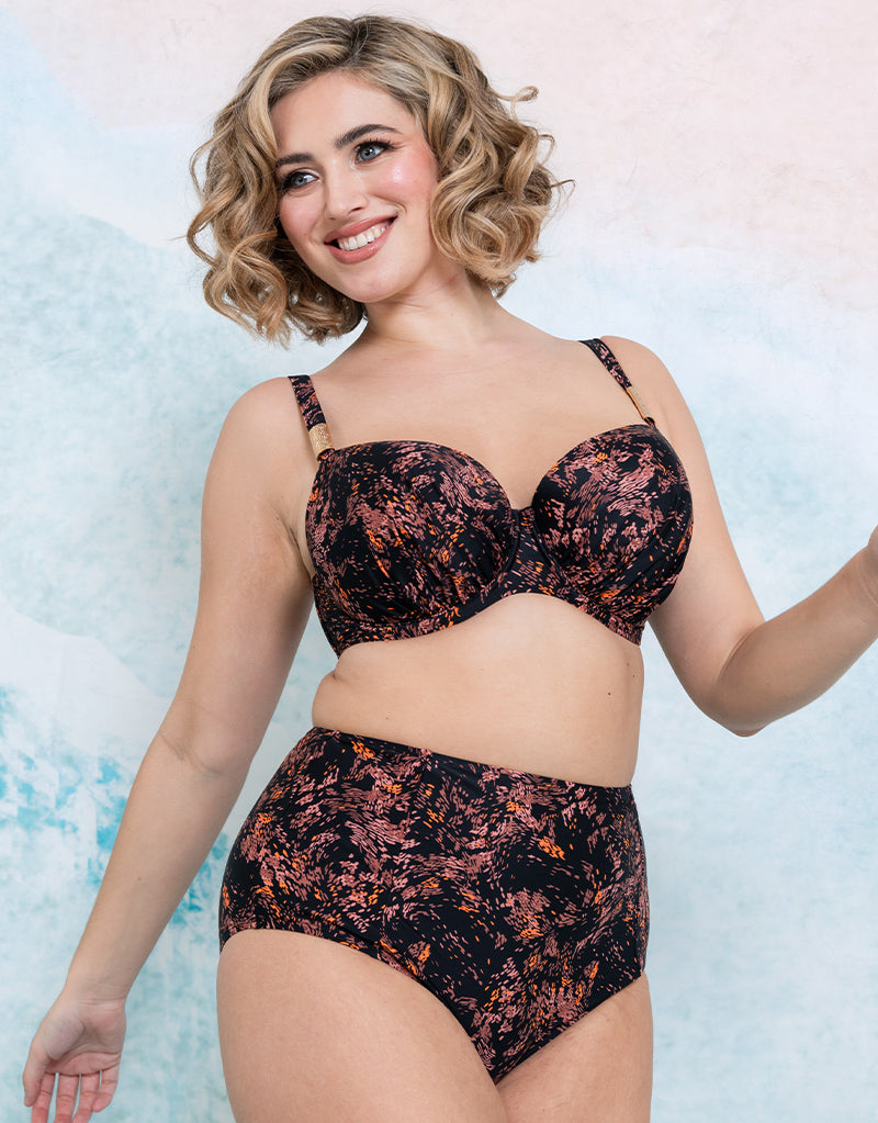 Flirtelle Maya Bay Padded Balcony Bikini Top Black Print