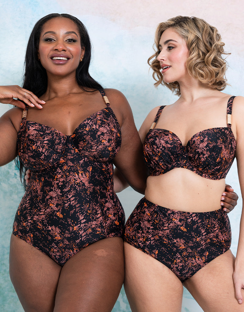 Flirtelle Maya Bay Padded Balcony Bikini Top Black Print