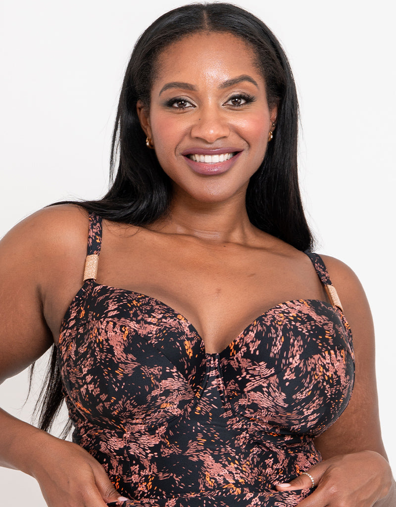 Flirtelle Maya Bay Padded Balcony Tankini Top Black Print