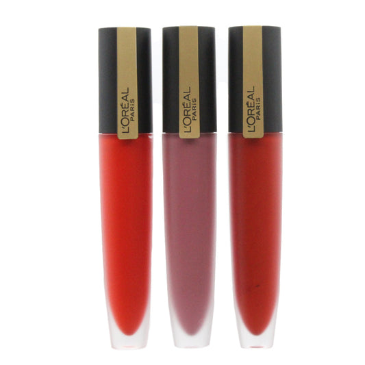 L'Oreal Rouge Signature Matte Red & Pink Lipstick Trio (Blemished Box)