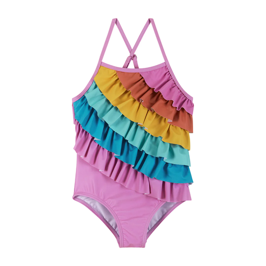 Rainbow One Piece Ruffle Swimsuit