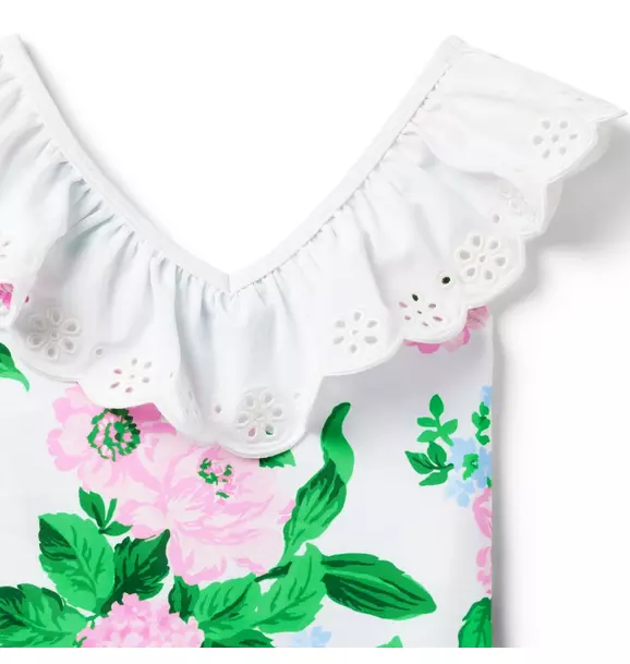 White Floral Ruffle Bathing Suit