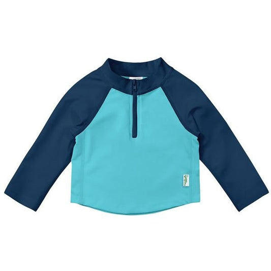 iPlay Navy & Aqua Colorblock Long Sleeve Zip Rashguard