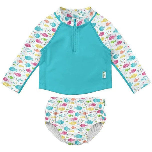 iPlay Rainbow Fish Two-Piece Rashguard Set with Reusable Swim Diaper