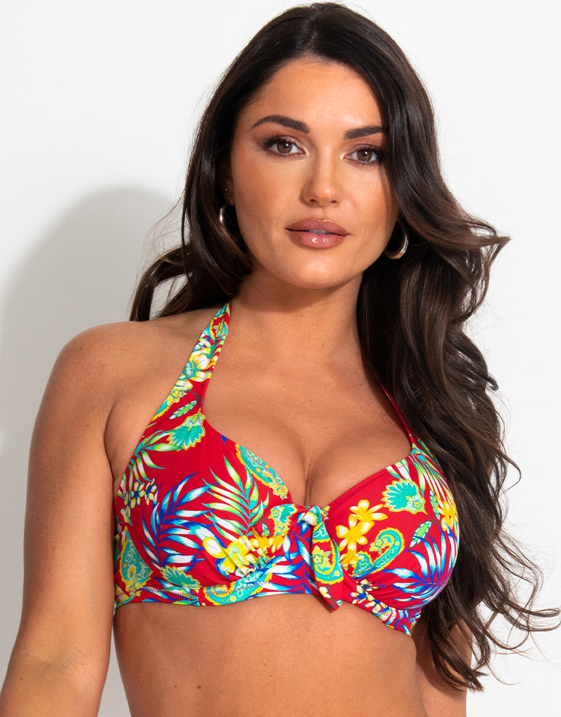 Pour Moi Heatwave Halter Bikini Top Red Floral