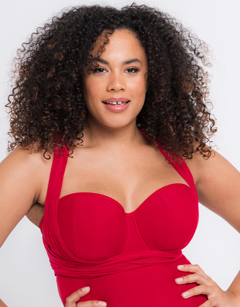 Curvy Kate Wrapsody Bandeau Swimsuit Red